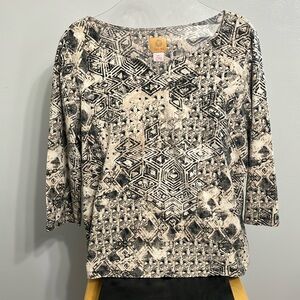 Ruby Rd. XL Geometric Print Women's Top Black and Tan